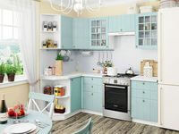 Небольшая угловая кухня в голубом и белом цвете Норильск